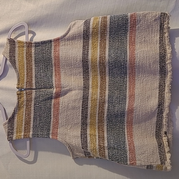 GREEN ENVELOPE Textured Striped fringe hem Sleeveless Top Size Large EUC boho - Picture 3 of 5